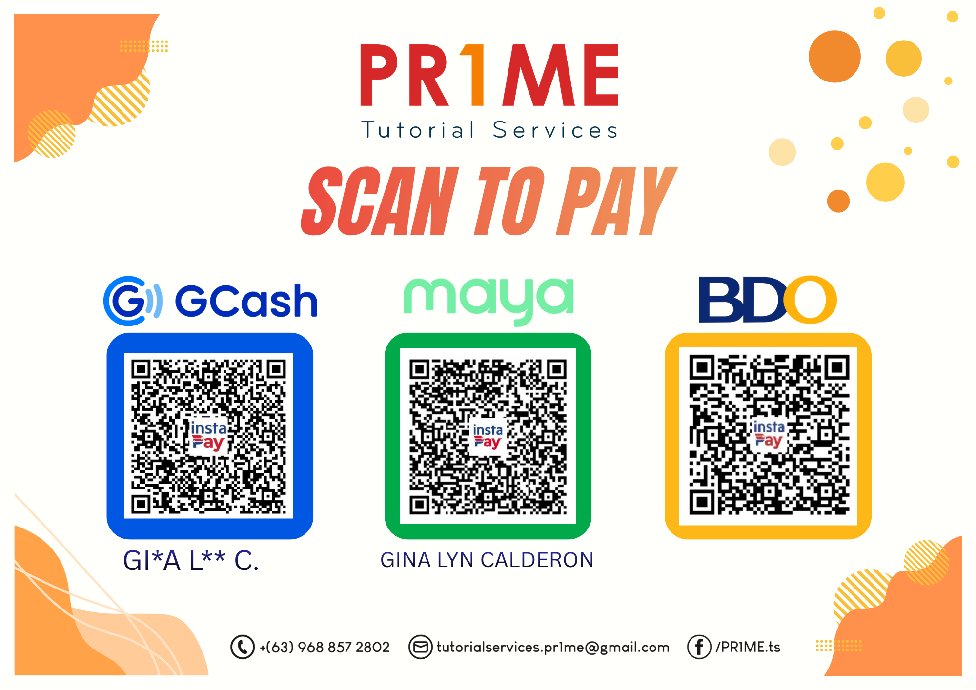Pr1me scan-to-pay QR codes for GCash, Maya, and BDO